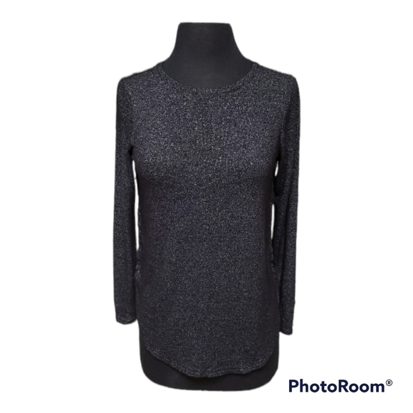 Ann Taylor Heathered Grey/Black Space Knit Light Sweater Slit Sides XXSP - Picture 2 of 6